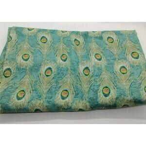 Fabric Peacock Feathers Full Cotton - 41" L x 43" W - Plus Remnant - Blue Green
